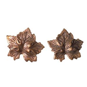 Leaf post earrings brass colored textured multi-dimensional